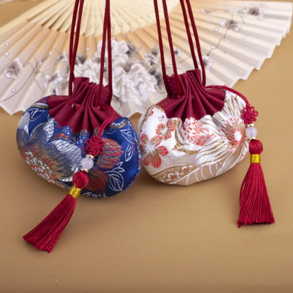 Sachet Empty Bag Chinese Style Jewelry Storage Bag Handmade Vintage Embroidery Tassel Drawstring Bag Prayer Pendant Wedding